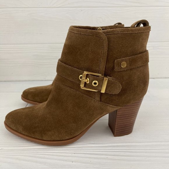 Franco Sarto Dorinda Brown Leather Suede Zipper Ankle Boots Booties Women's Sz 8 - Picture 2 of 12